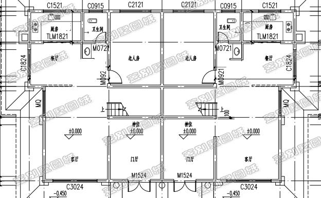 cad效果图制作 18×12米带落地窗实用农村双拼别墅全套CAD施工图效果图